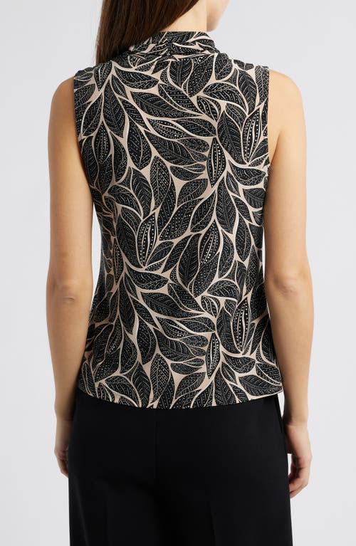 Anne Klein Leaf Print Sleeveless Top In Anne Black/latte