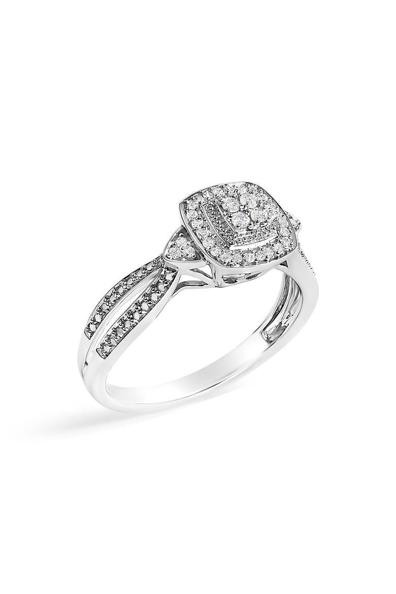 10K White Gold 1/10 ctw Diamond Cluster Halo Promise Ring, Alternate, color, White Gold
