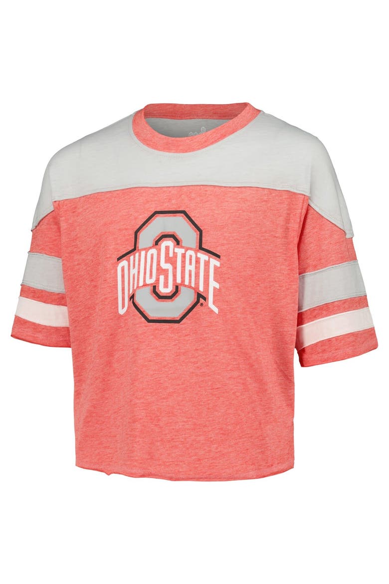 Girls Youth Scarlet Ohio State Buckeyes Sunday Friday Sleeve Stripe Jersey T-Shirt, Alternate, color, Scarlet