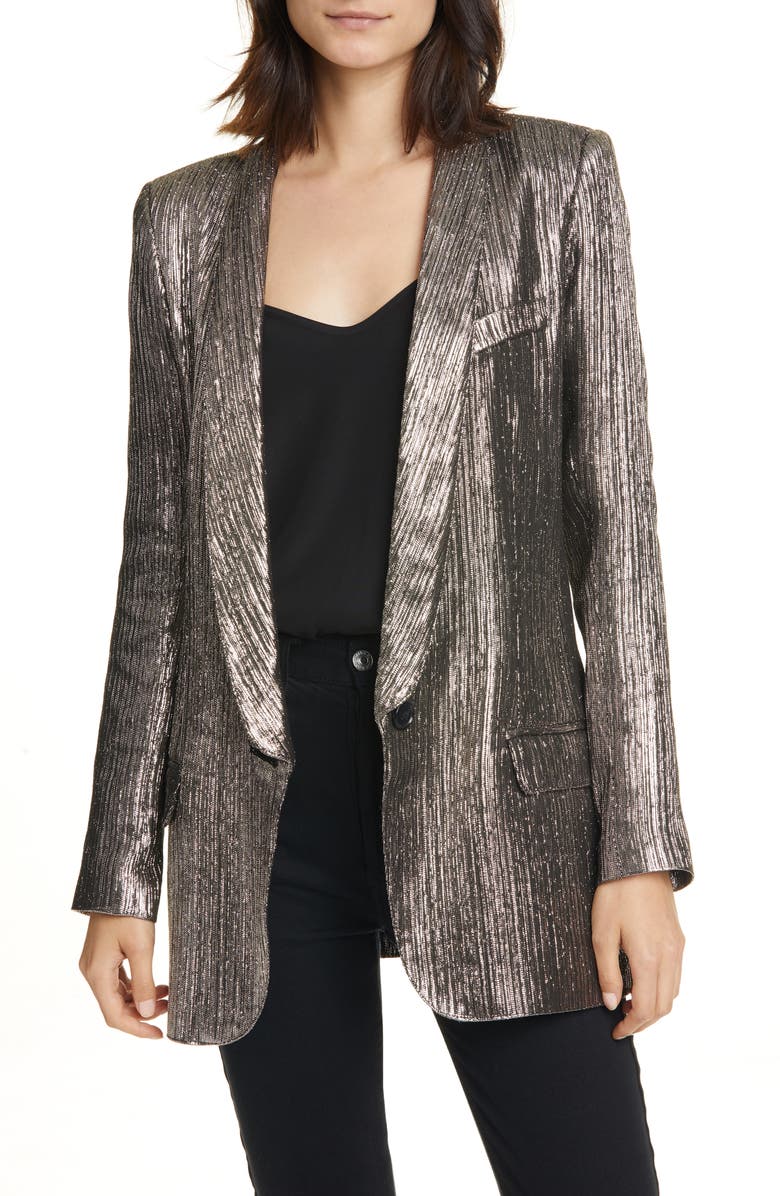 Smythe Long Shawl Collar Metallic Blazer, Main, color, 