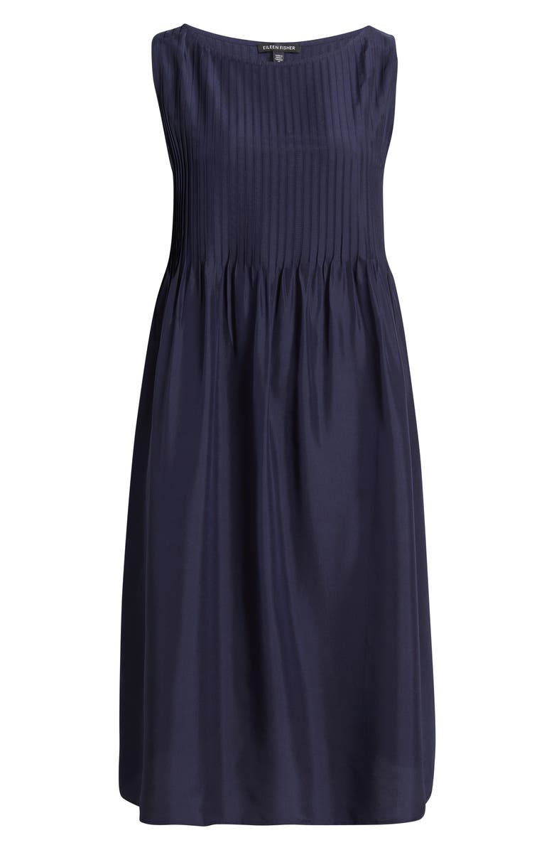 Eileen Fisher Pleated Silk Dress, Alternate, color, Ink