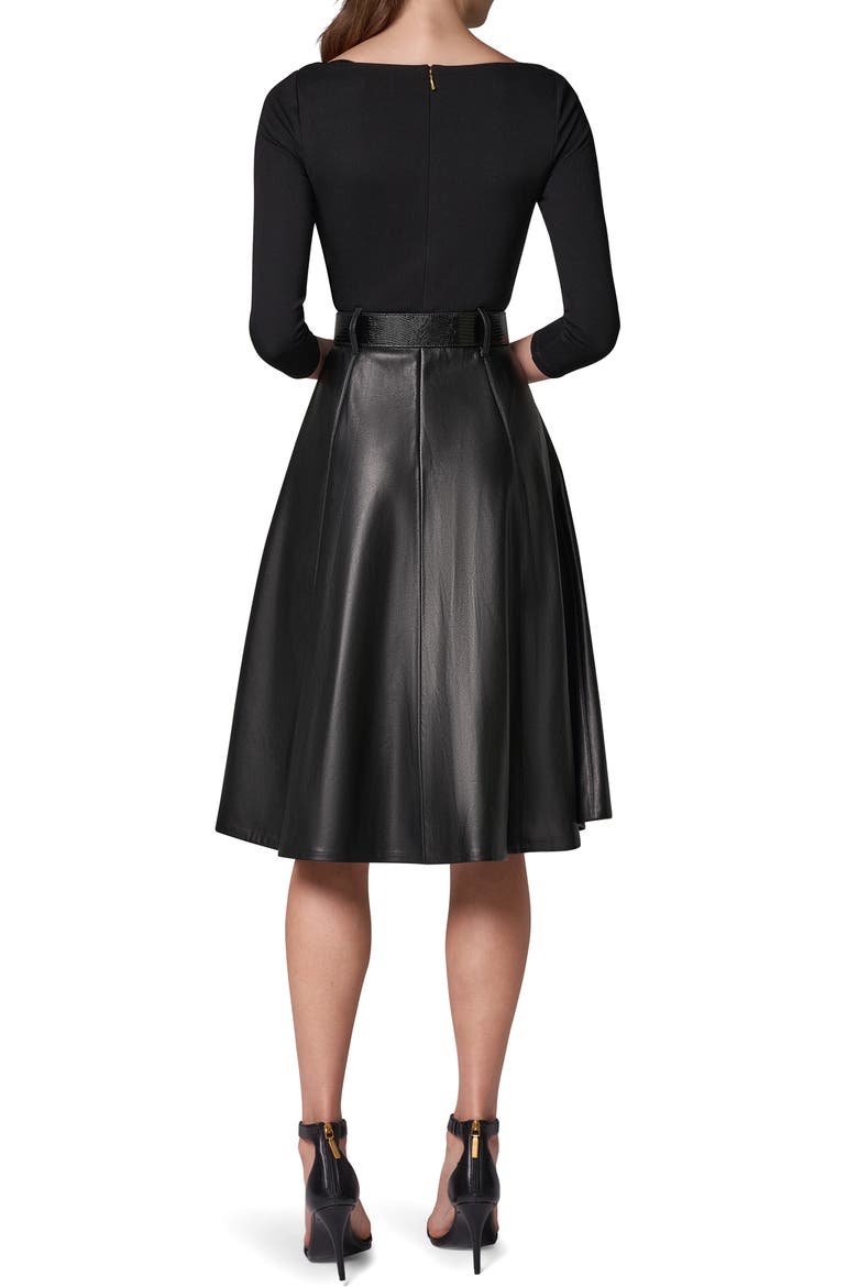 Mixed Media Belted Long Sleeve Dress, Alternate, color, BLK/ BLACK