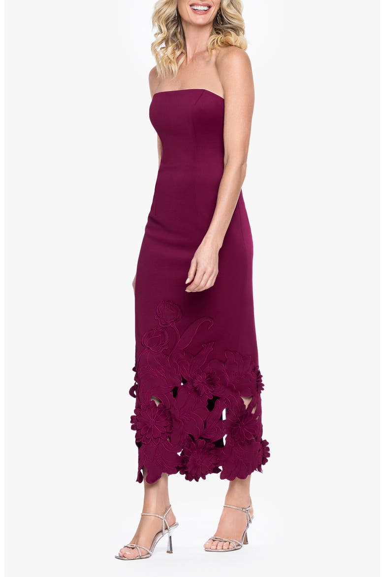 Laser Cut Strapless Scuba Gown, Alternate, color, WINE