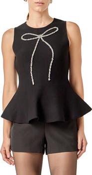 English Factory Rhinestone Bow Sleeveless Peplum Top