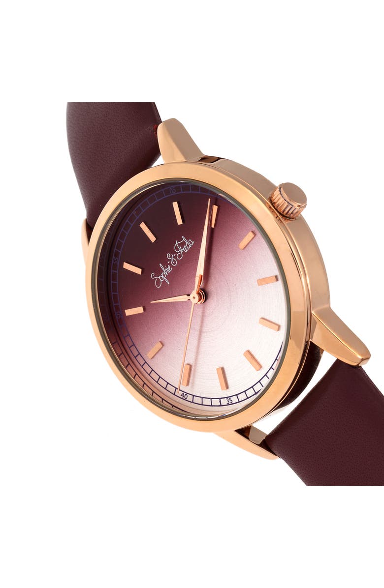 Sophie and Freda San Diego Leather-Band Watch, Alternate, color, Maroon