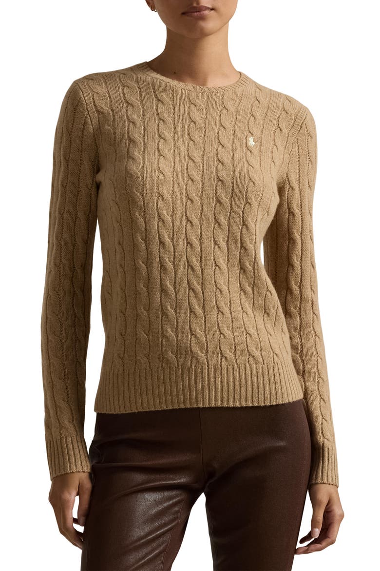 Julianna Cable Knit Wool & Cashmere Sweater, Main, color, COLLECTION CAMEL MELANGE