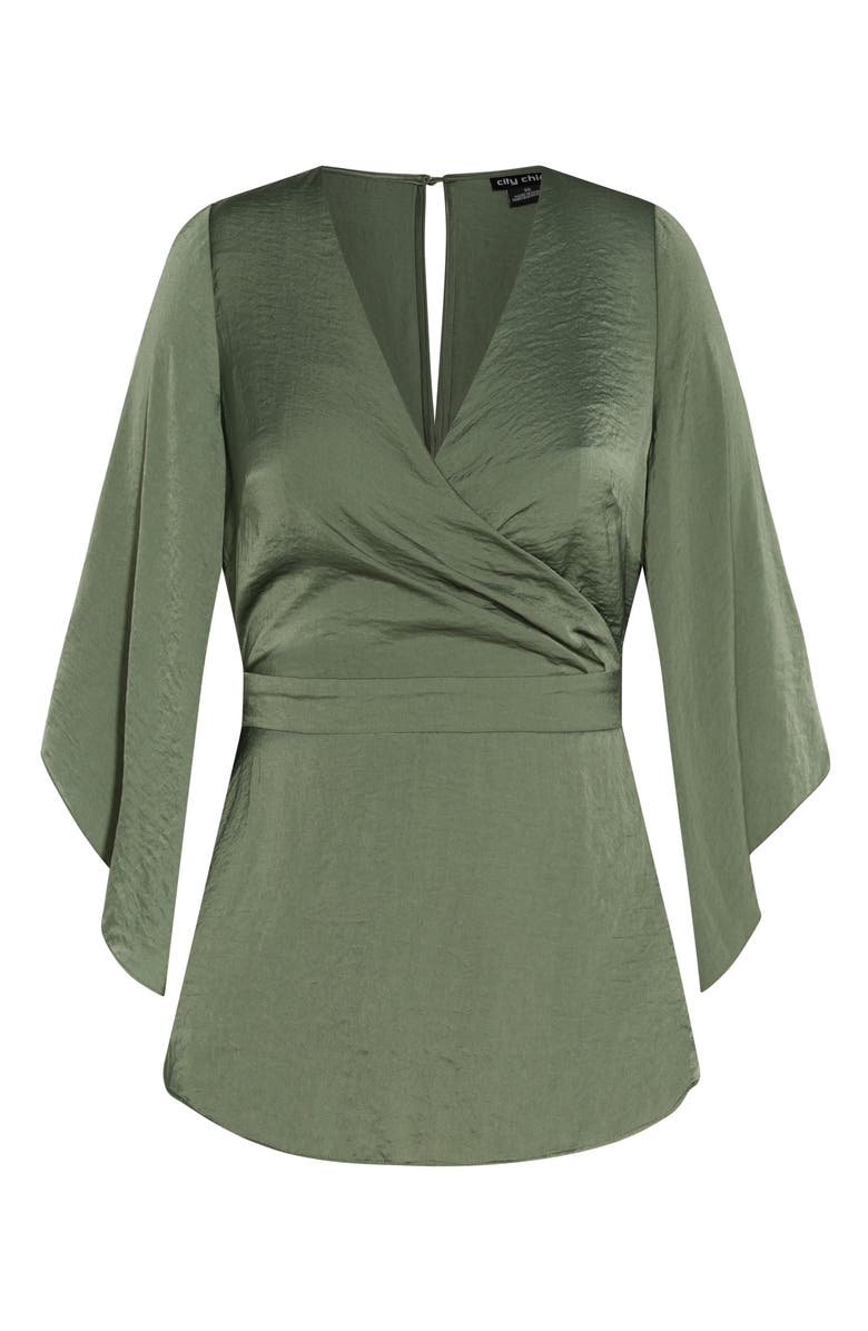 City Chic Bell Sleeve Faux Wrap Top, Alternate, color, 