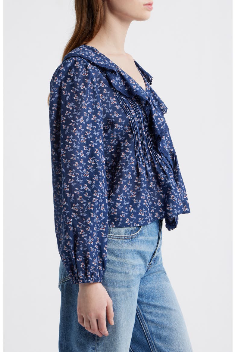 Lace Insert Ruffle Pintuck Long Sleeve Top, Alternate, color, DITSY BOUQUET FLORAL