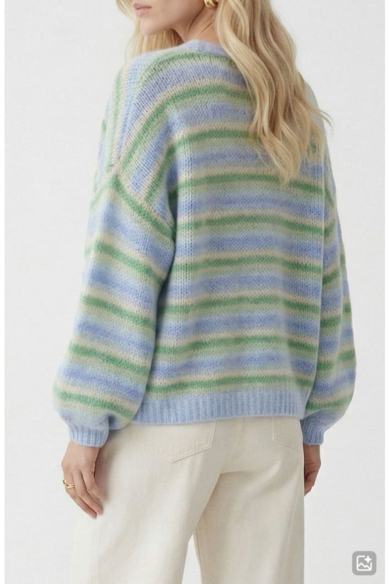 Maybe Stripe Open Front Cardigan, Alternate, color, FOG GREEN STRIPES MISTELTOE/CA