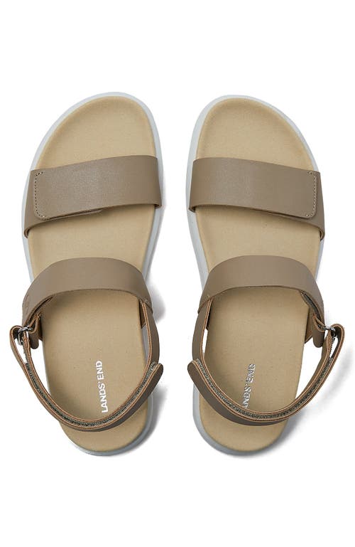 Lands' End Comfort Adjustable Leather Sandals In Khaki