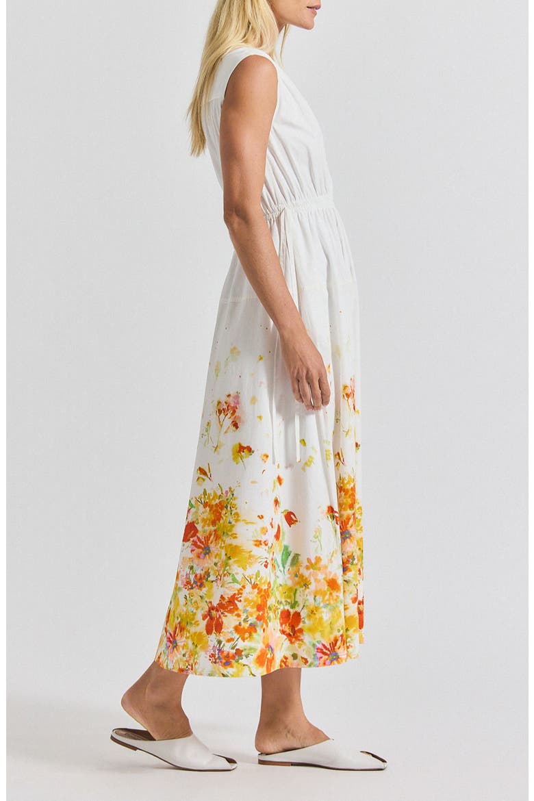 Placed Floral Sleeveless Cotton Dress, Alternate, color, WHITE/ PAPAYA MULTI