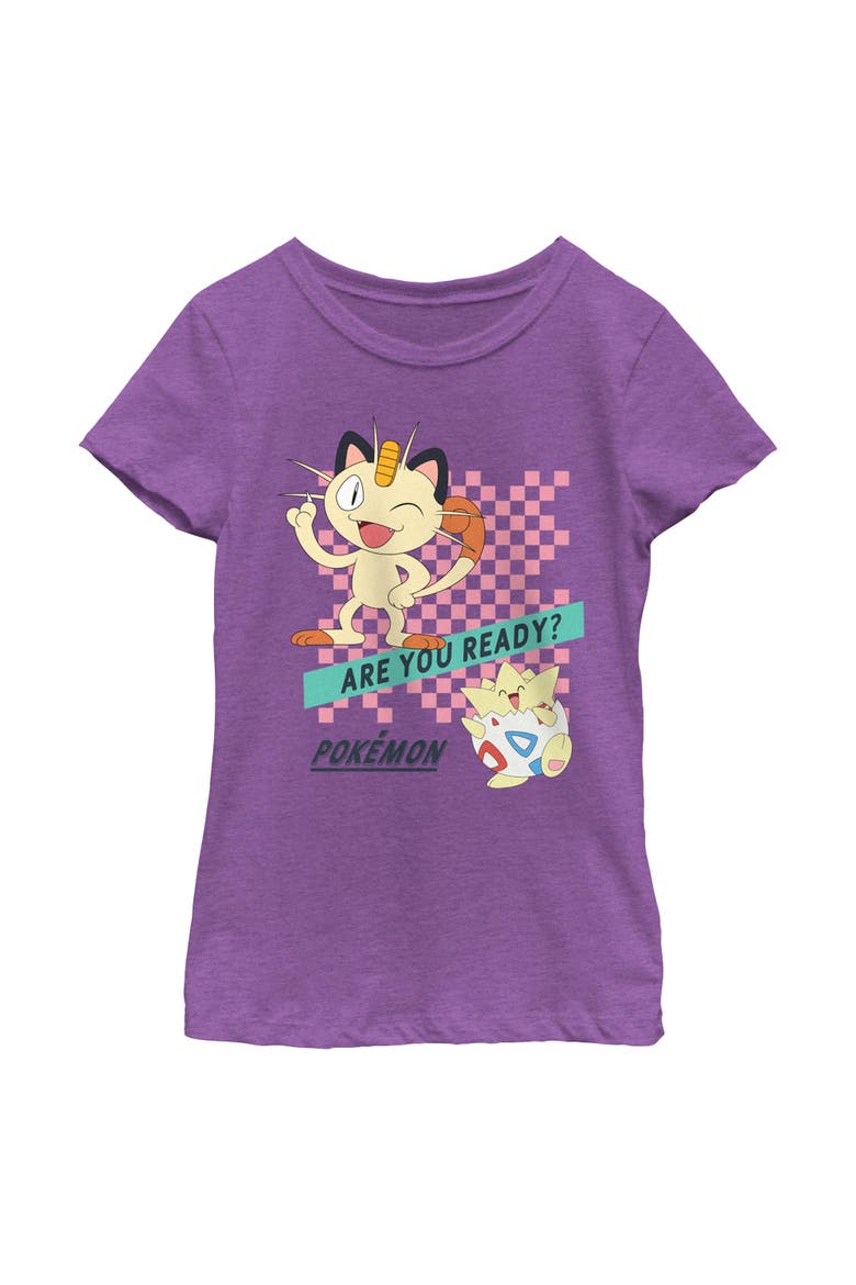 Girl's Pokemon Meowth and Togepi Are You Ready  Graphic T-Shirt, Main, color, Purple Berry
