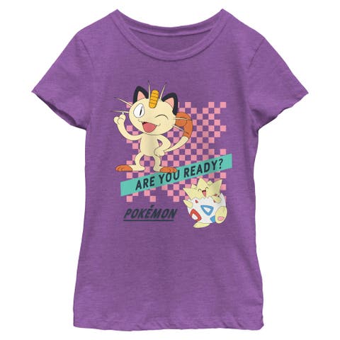Girl's Pokemon Meowth and Togepi Are You Ready  Graphic T-Shirt