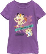 POKEMON Girl's Pokemon Meowth and Togepi Are You Ready  Graphic T-Shirt