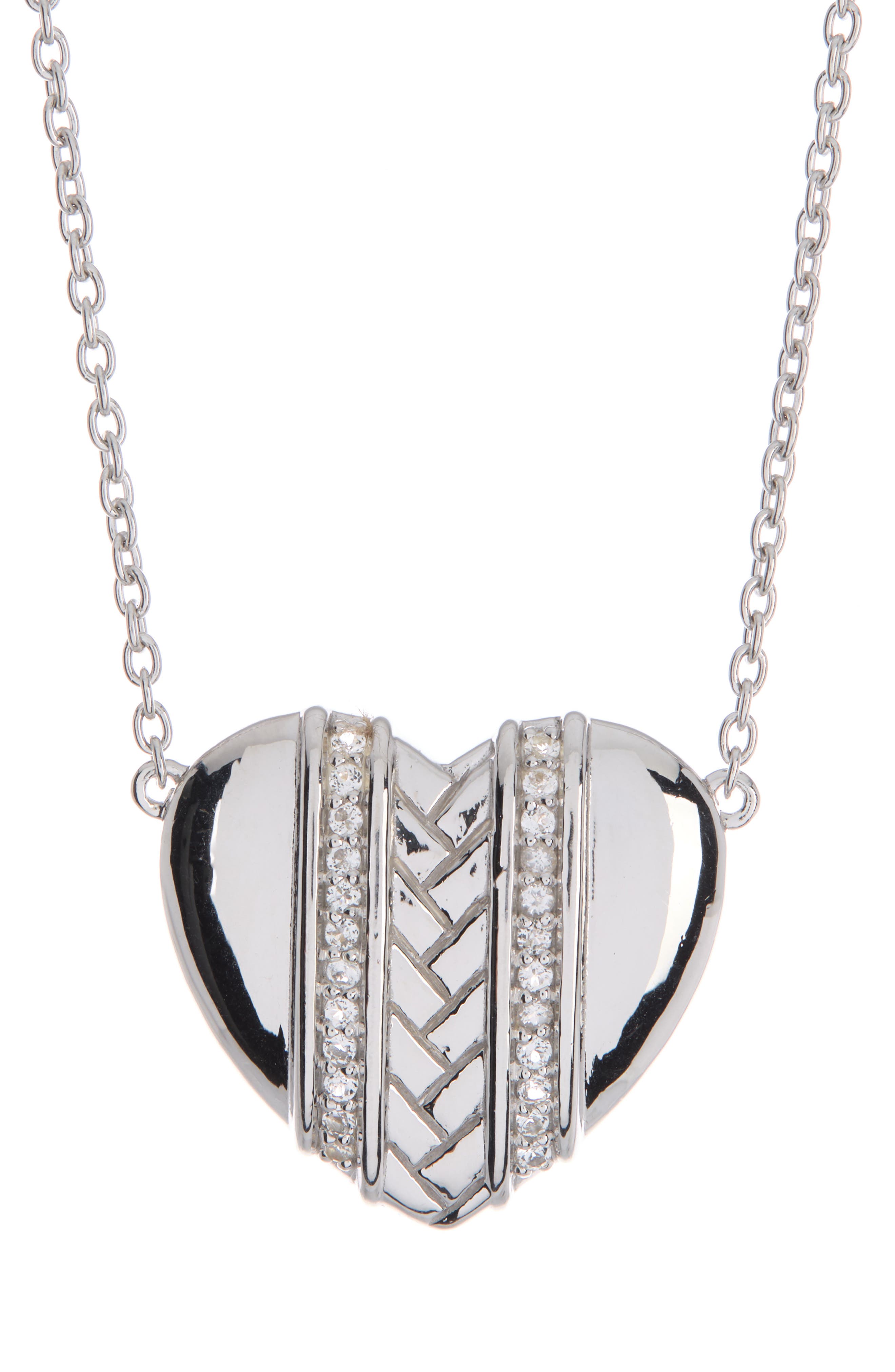 Judith Ripka Rhodium Plated Sterling Silver Diamond Heart Pendant Necklace - 0.18ct.
