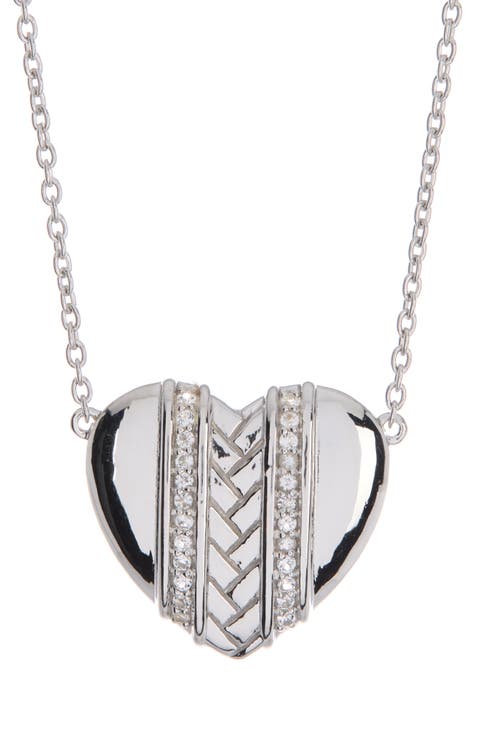 Rhodium Plated Sterling Silver Diamond Heart Pendant Necklace - 0.18ct.