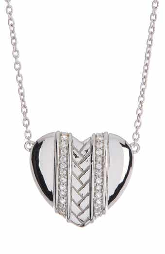 Judith Ripka Rhodium Plated Sterling Silver Diamond Heart Pendant Necklace - 0.18ct.