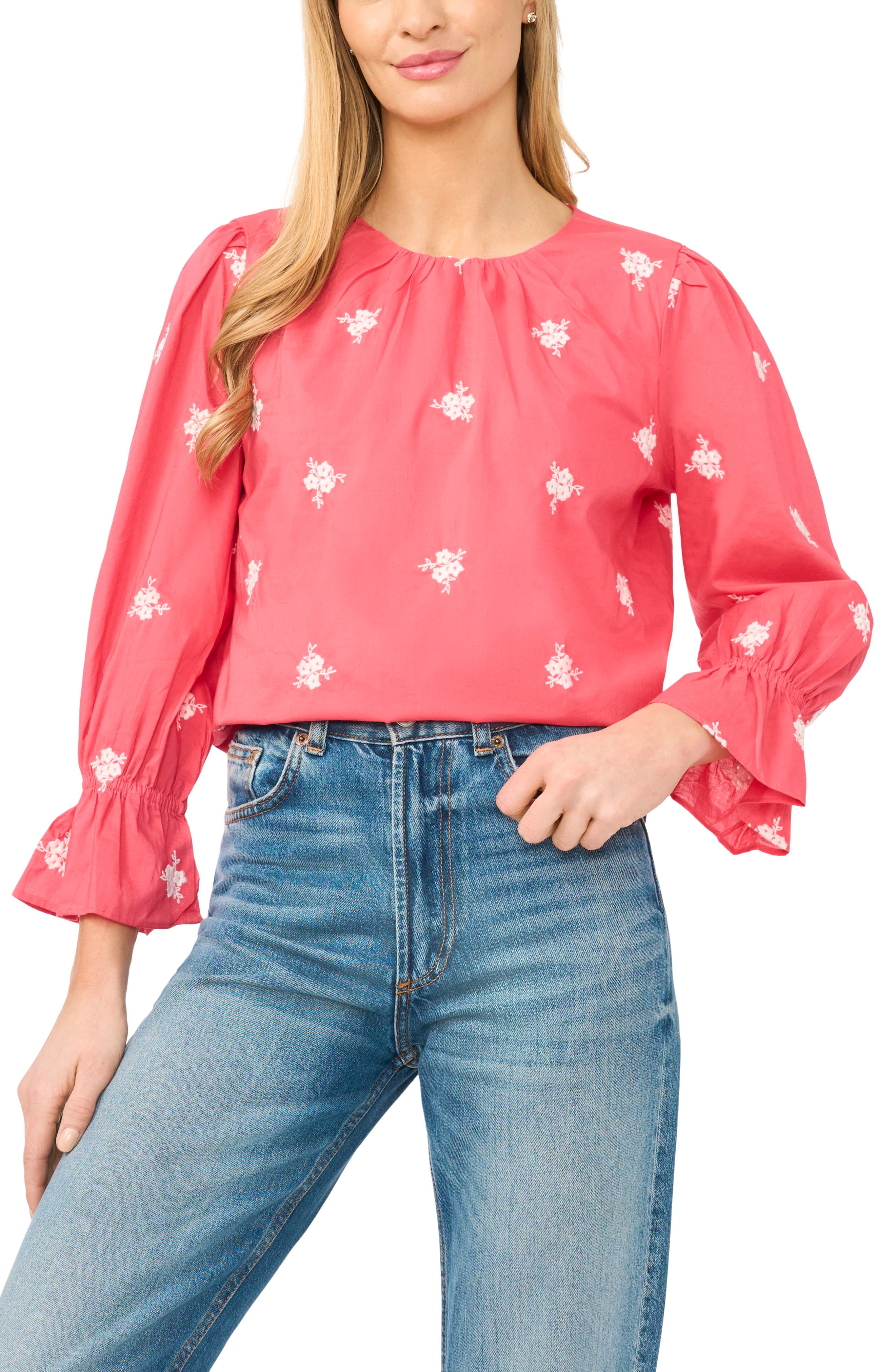 Embroidered Ruffle Sleeve Top