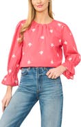 CeCe Embroidered Ruffle Sleeve Top