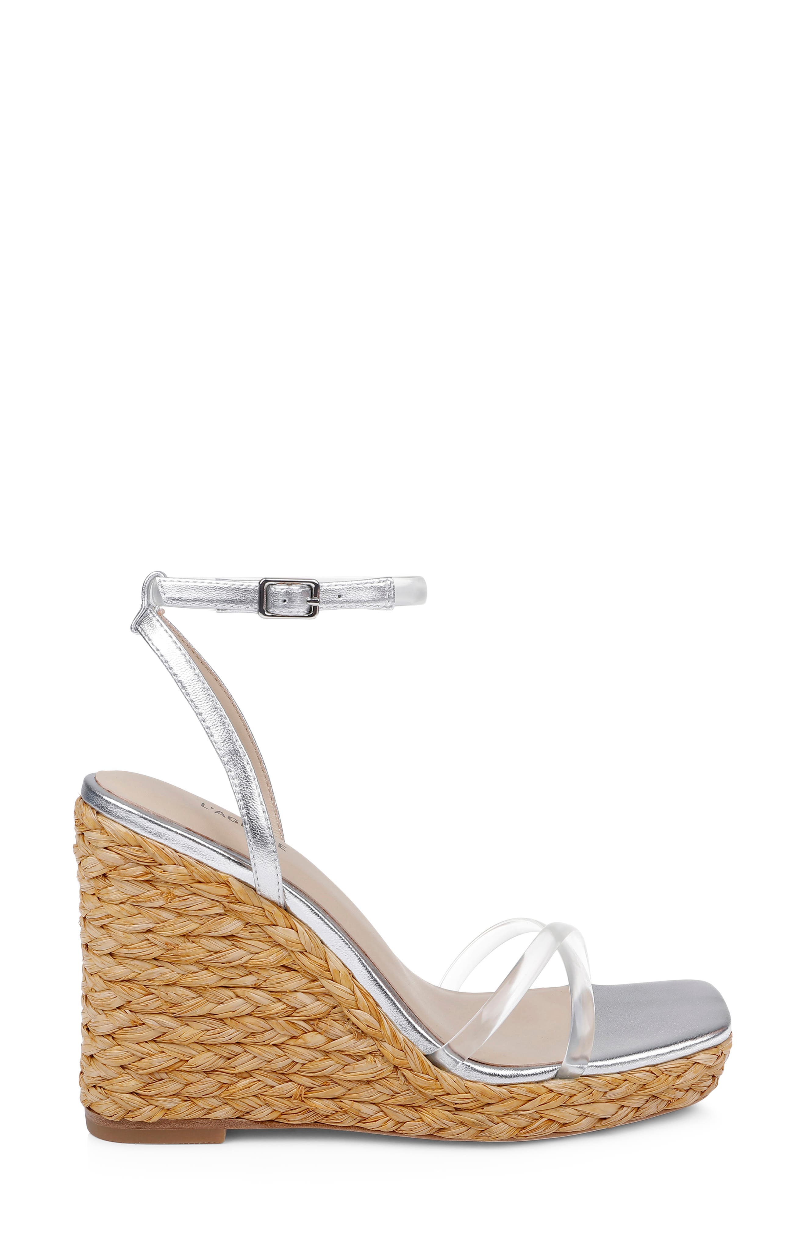 L'AGENCE Malone Espadrille Ankle Strap Platform Wedge Sandal, Alternate, color, Silver