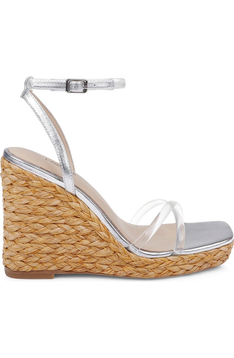 L'AGENCE Malone Espadrille Ankle Strap Platform Wedge Sandal, Alternate, color, Silver