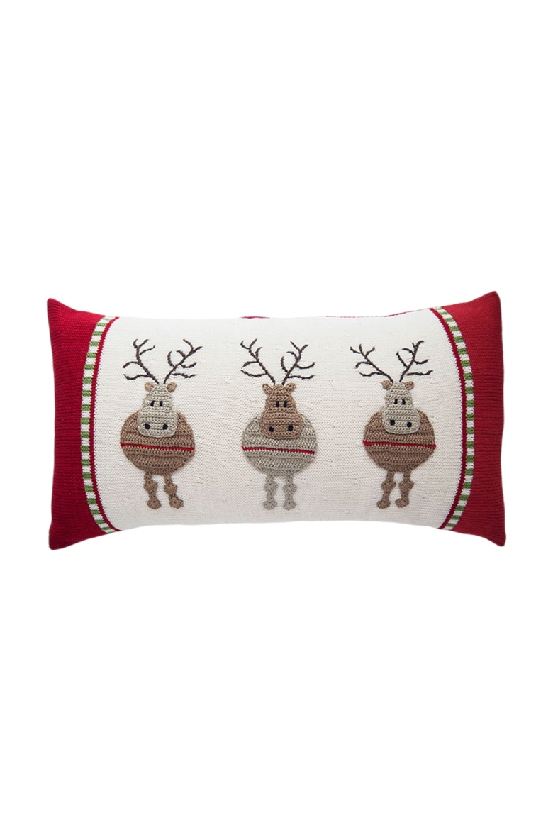 Round Reindeer Lumbar Pillow, Main, color, Red