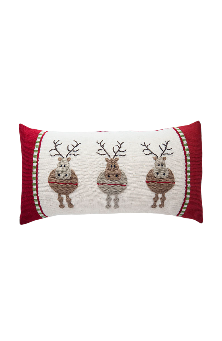 Melange Collection Round Reindeer Lumbar Pillow, Main, color, Red
