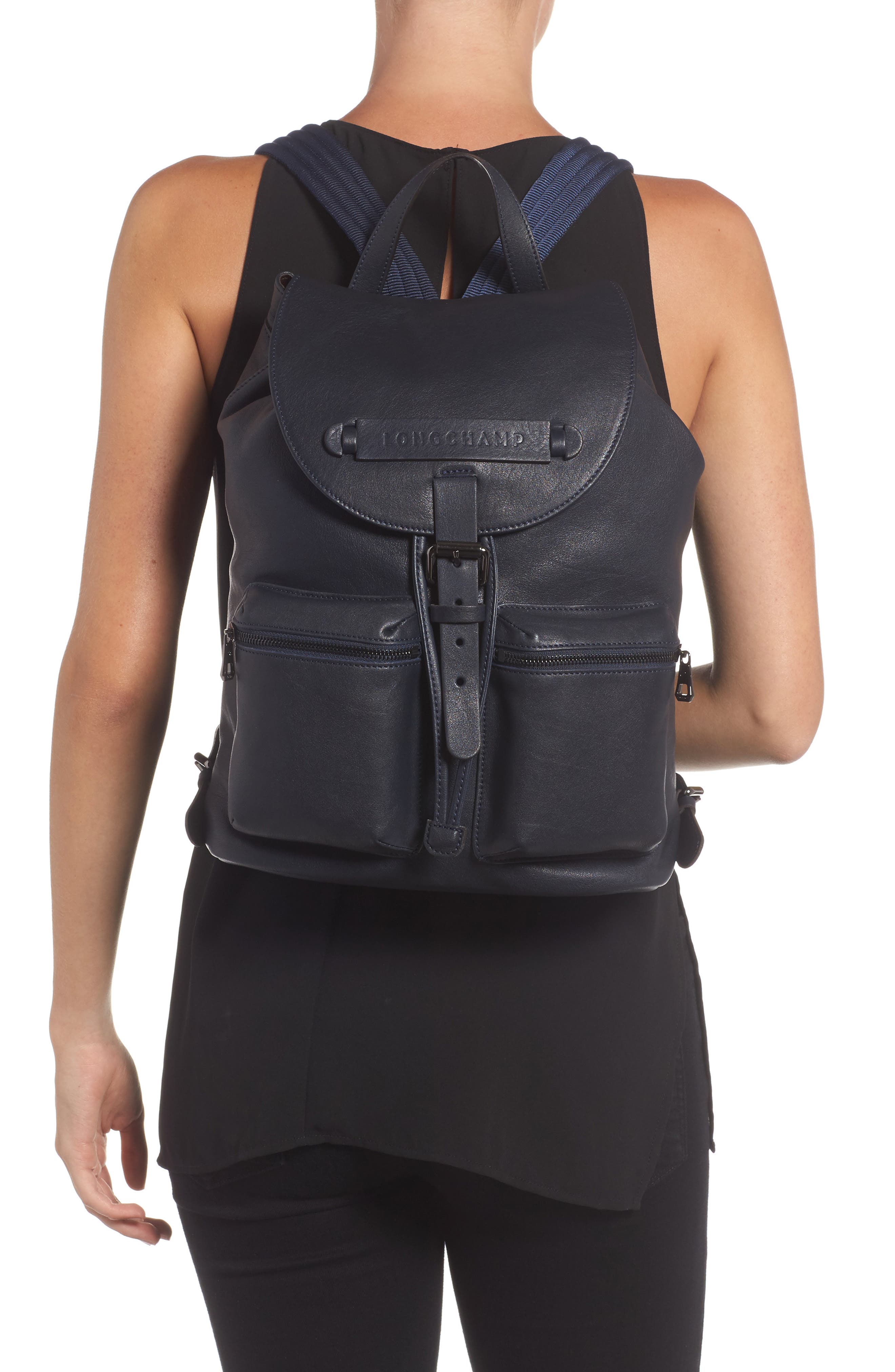 Longchamp 3D Leather Backpack, Alternate, color, Midnight Blue