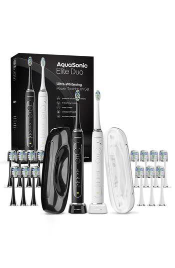 Aquasonic Elite Duo Ultra-whitening Toothbrush Set In Black White