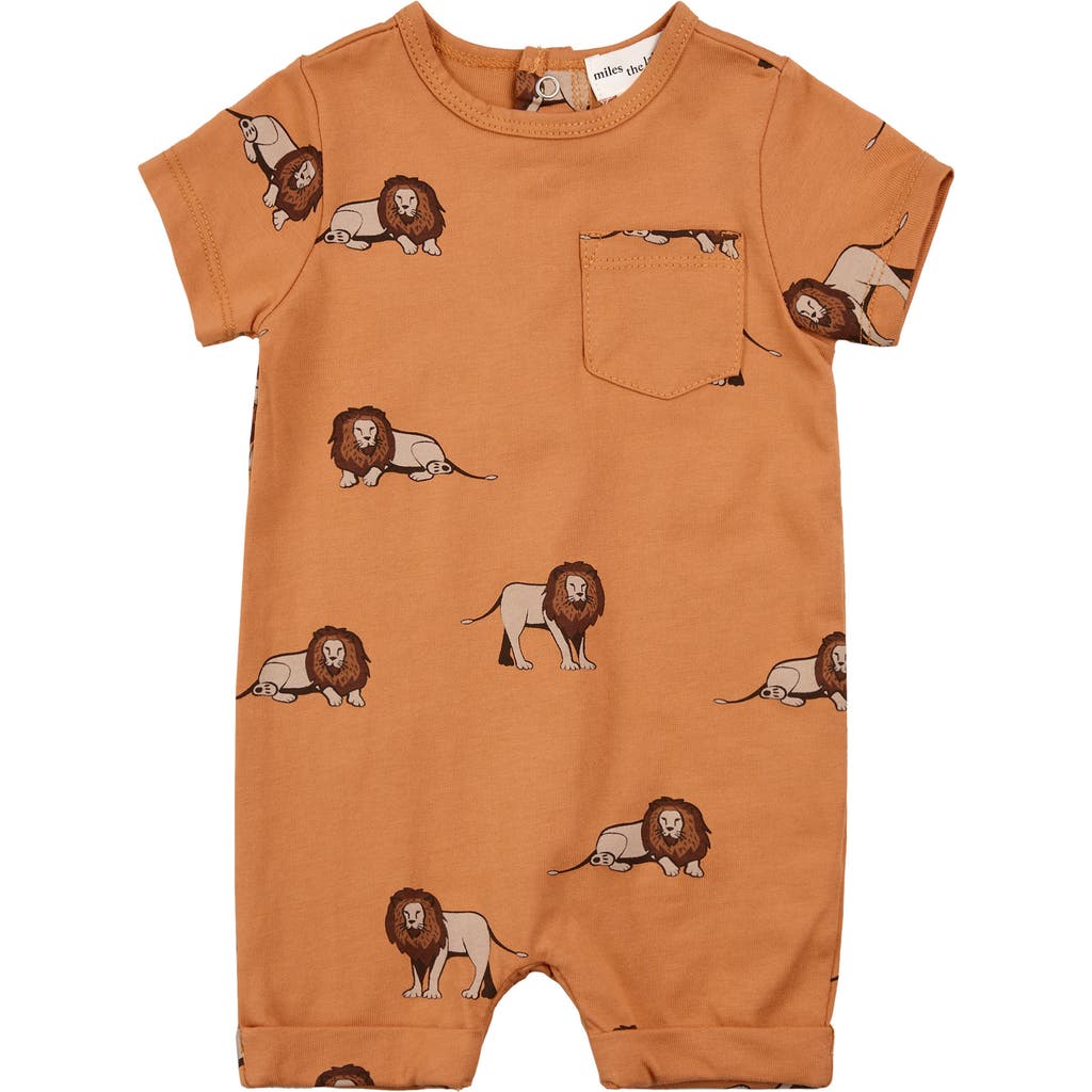Shop Miles The Label Lion Print Organic Cotton Romper In Orange