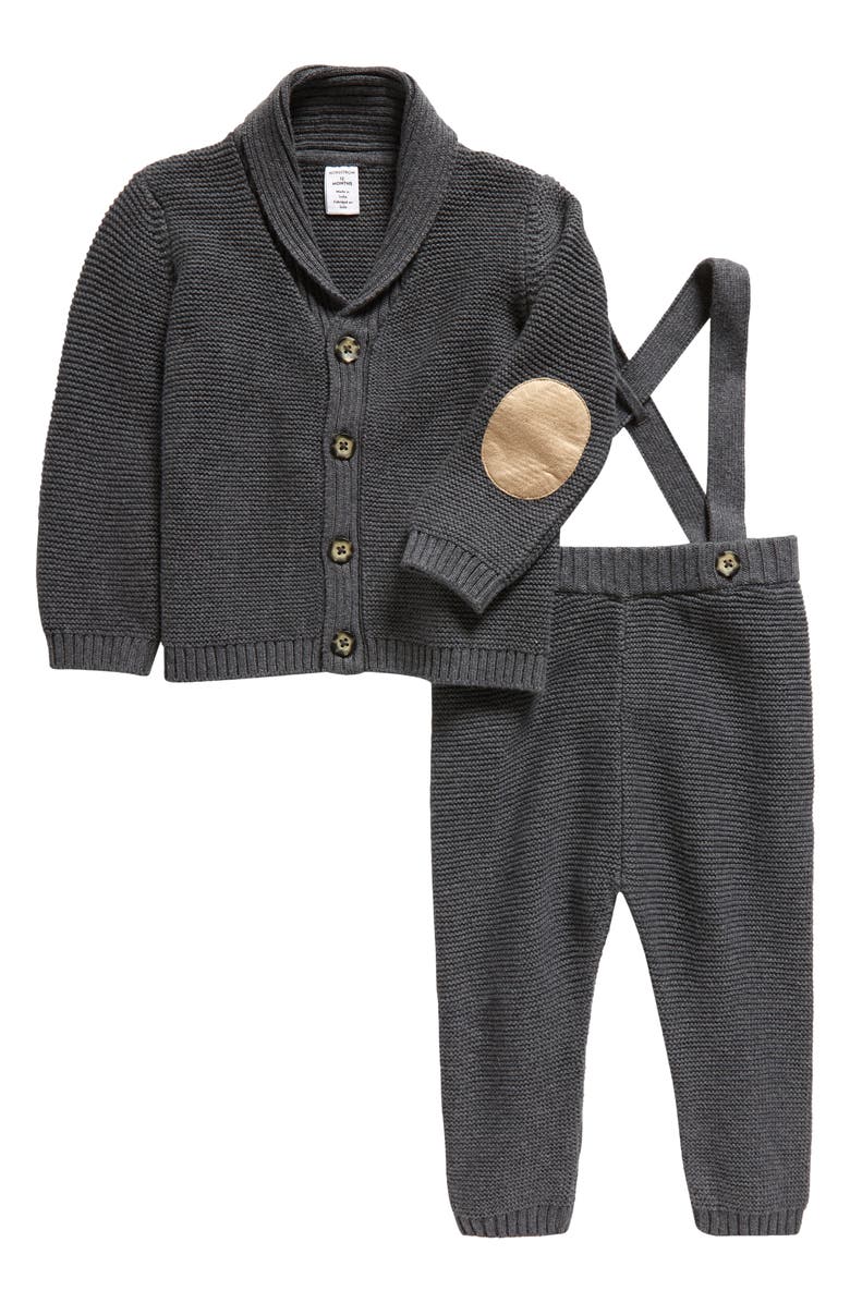Nordstrom Knit Cotton Cardigan & Suspender Pants Set, Main, color, 