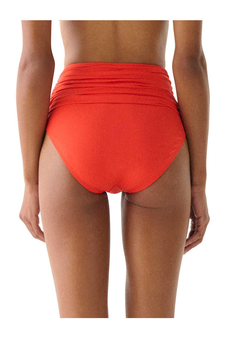 Shirred High Waist Bikini Swim Bottom, Alternate, color, Goji Berry