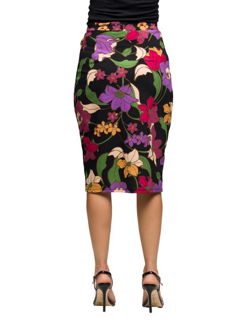 24seven Comfort Apparel Floral Print Midi Pencil Skirt In Multi