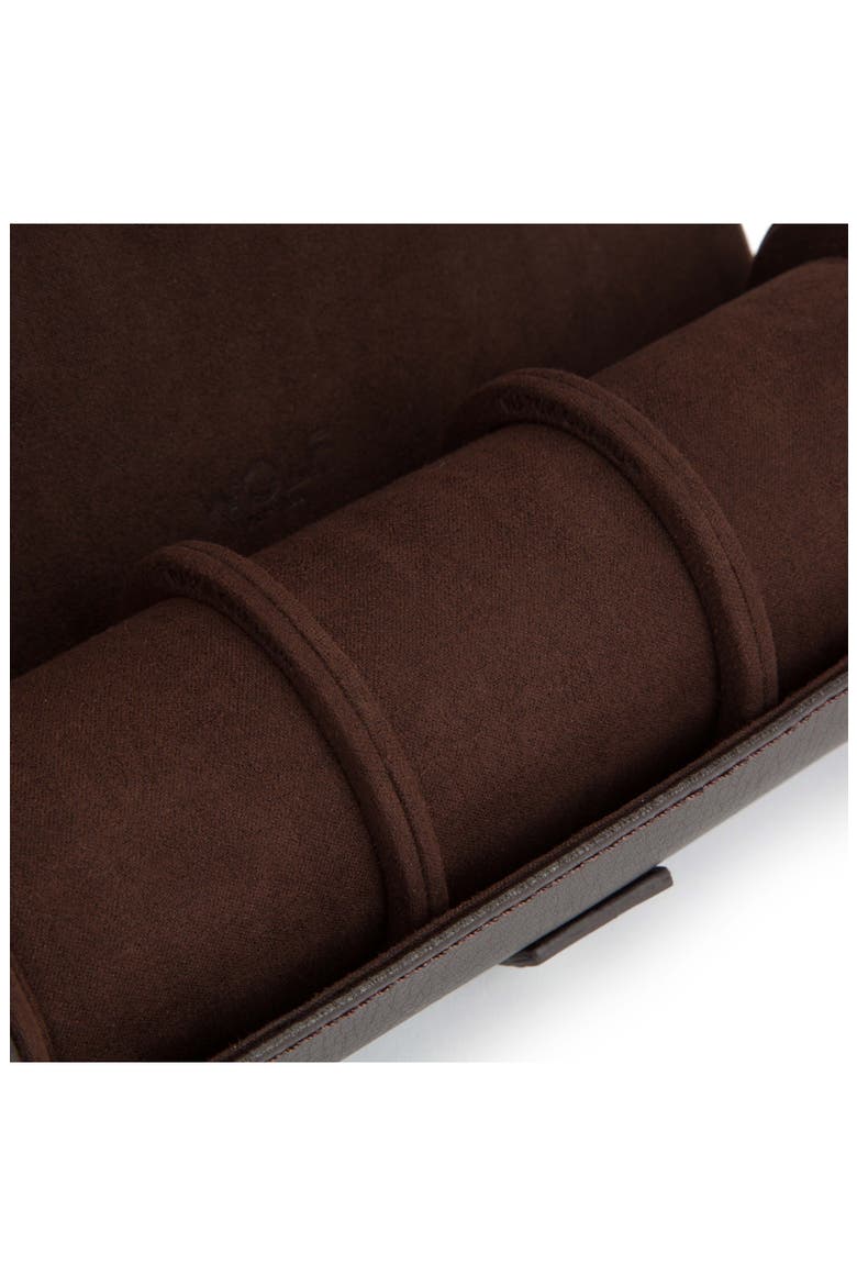 Black Leather Watch Roll, Alternate, color, BROWN