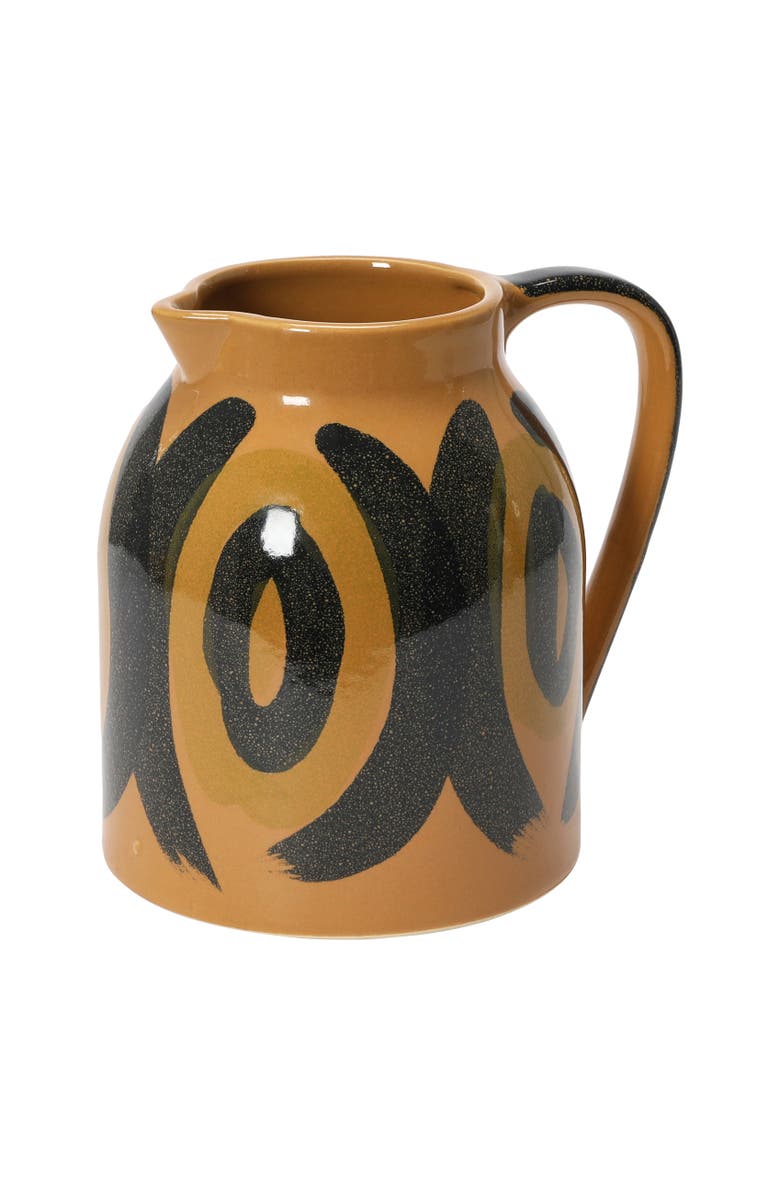 Storied Home Bloomingville Decorative Hand Painted Stoneware Pitcher, Brown and Black, Main, color, 