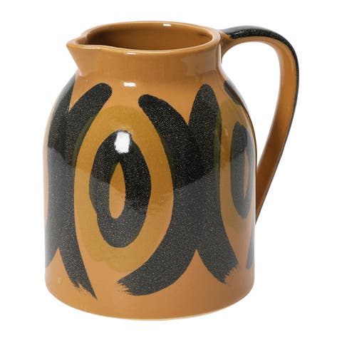 Bloomingville Decorative Hand Painted Stoneware Pitcher, Brown and Black