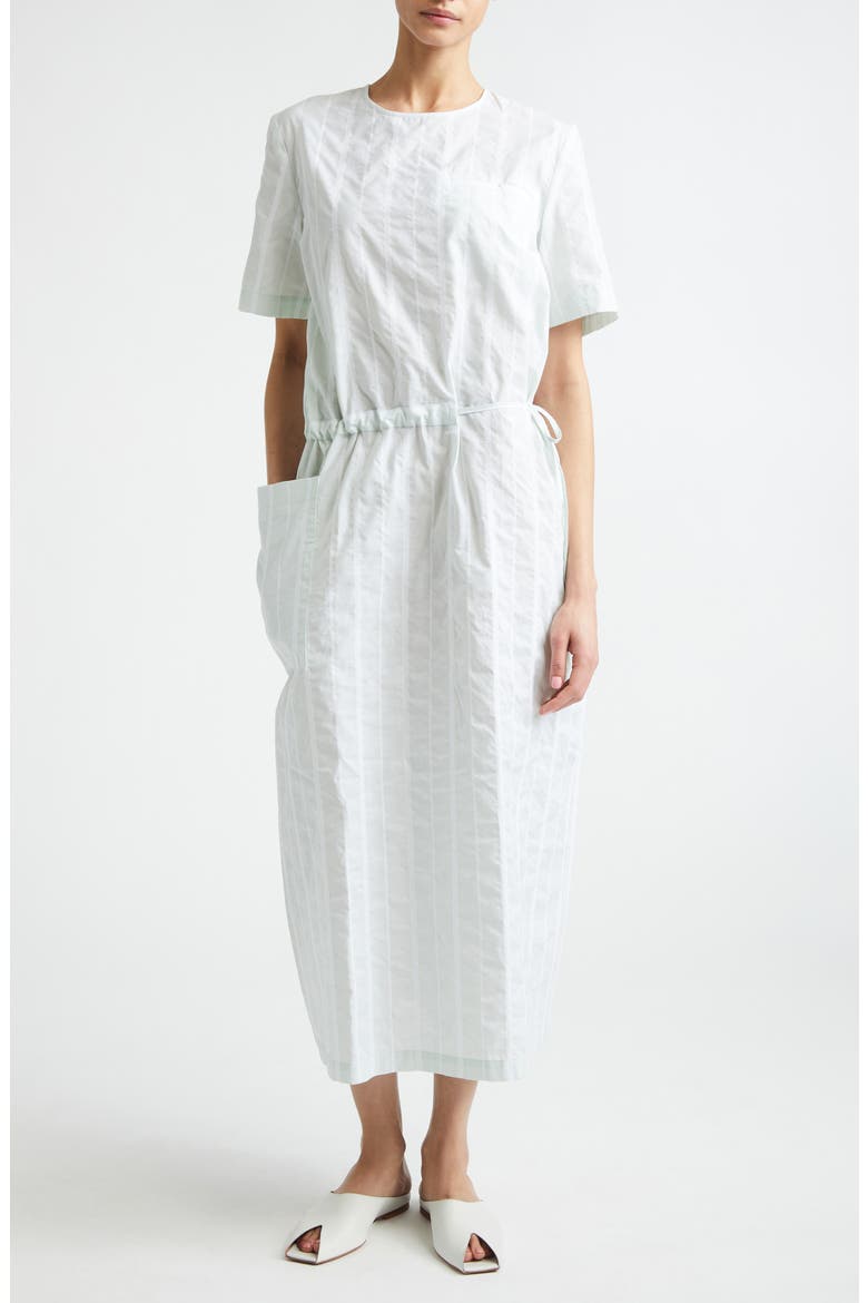 Renata Stripe Cinched Cotton Poplin Dress, Main, color, MIST/ WHITE