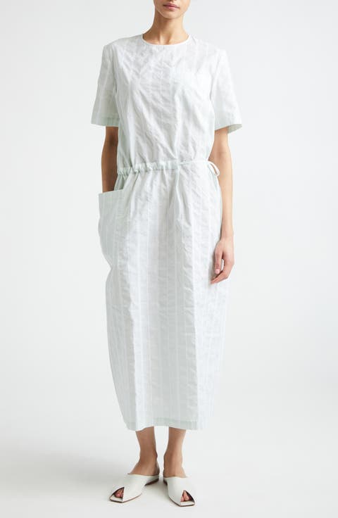 Renata Stripe Cinched Cotton Poplin Dress