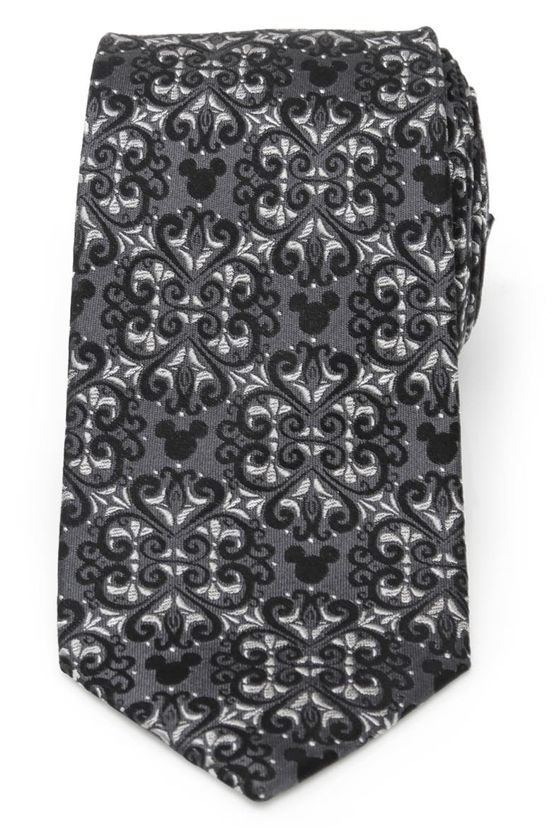 x Disney Mickey Mouse Damask Tile Silk Tie, Main, color, GRAY