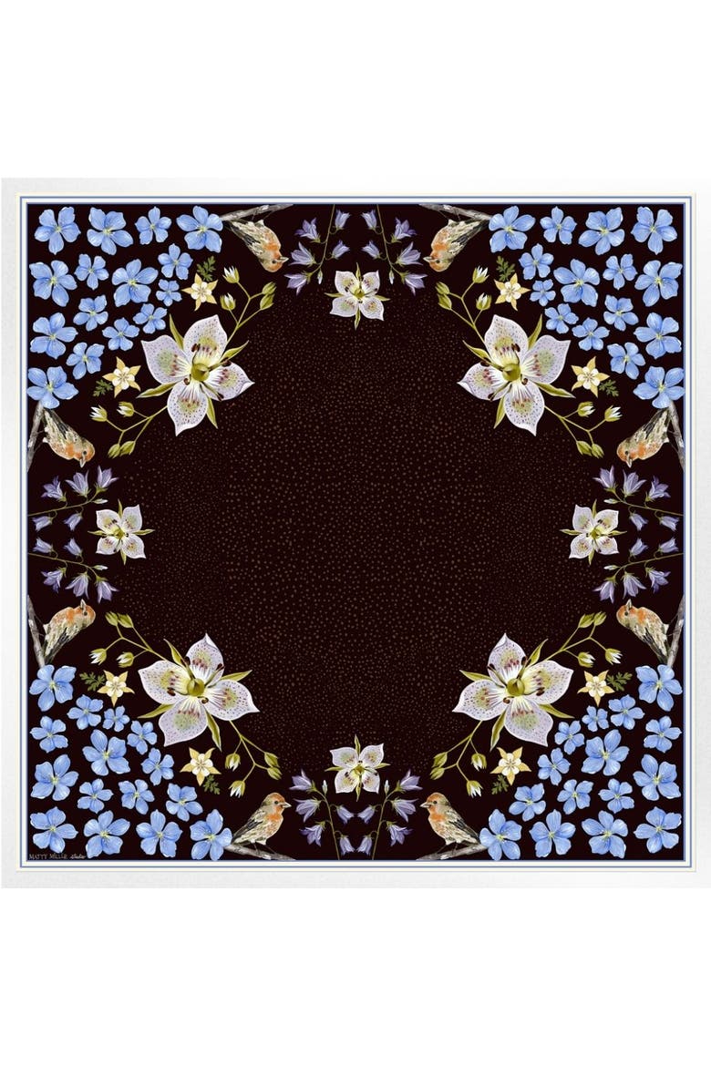 100% Silk Scarf Black Gentian - Floral Bird Design, Main, color, 35 x 35"