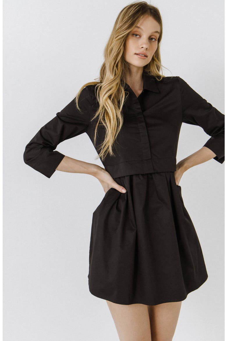 Long Sleeve Mini Shirtdress, Alternate, color, BLACK