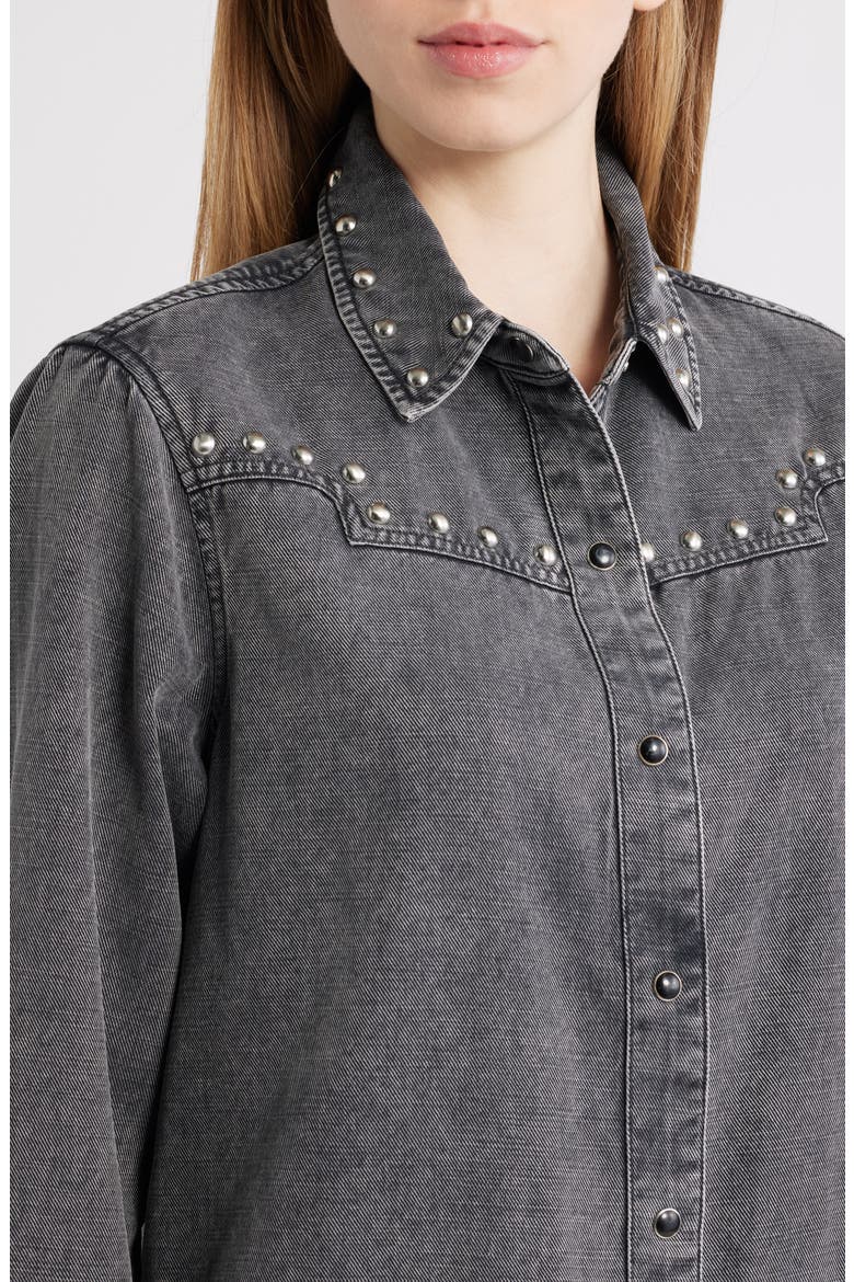 Vinea Stud Accent Western Snap-Up Denim Shirt, Alternate, color, BLACK