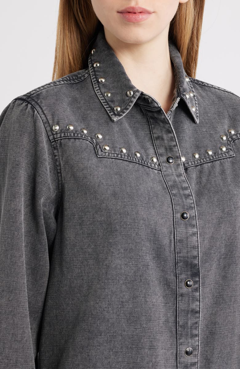 Rails Vinea Stud Accent Western Snap-Up Denim Shirt, Alternate, color, Black