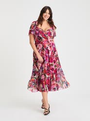 Scarlett & Jo Liz Printed Wrap Bodice Midi Dress