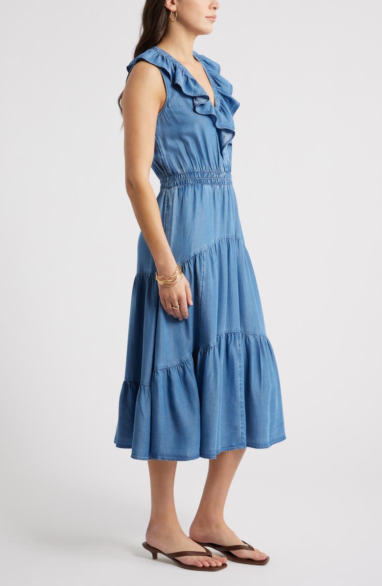 Caslon<sup>®</sup> Ruffle Sleeveless Chambray Maxi Dress, Alternate, color, Medium Wash