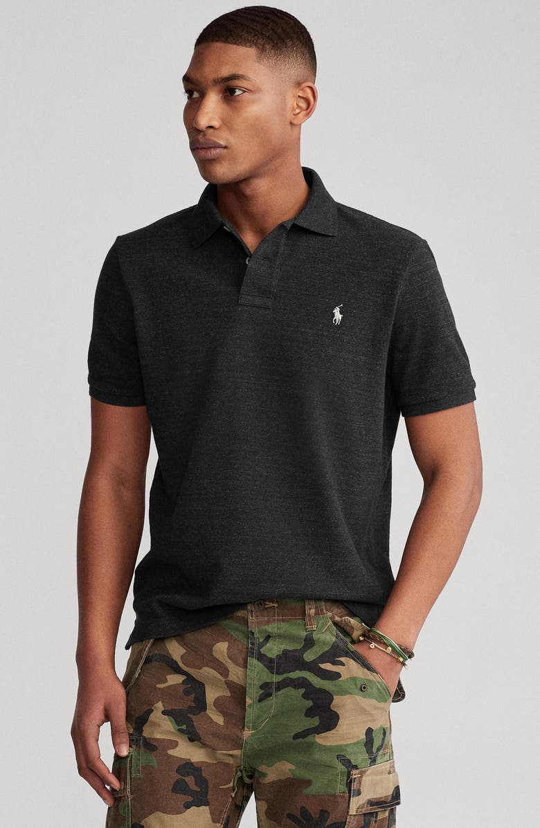 Polo Ralph Lauren The Iconic Mesh Polo Shirt, Alternate, color, Black Marl Heather