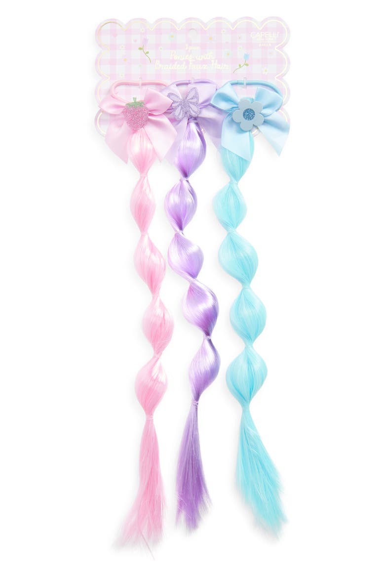 Kids' 3-Pack Faux Hair Bubble Braid Ponytail Holders, Main, color, PINK COMBO