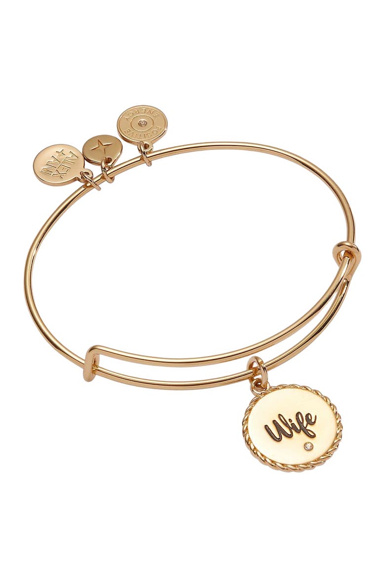 Wife Charm Bangle Bracelet, Main, color, Gold