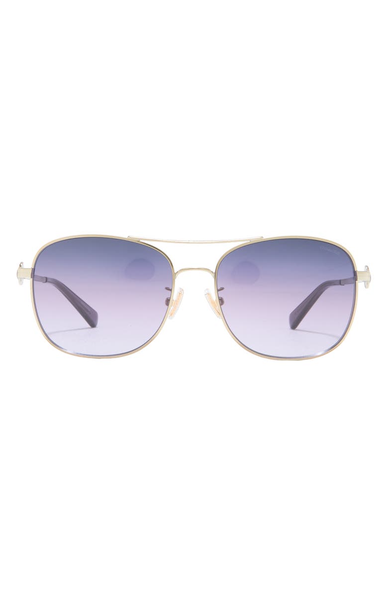 COACH 56mm Rectangle Downtown Sunglasses, Main, color, Shiny Gold