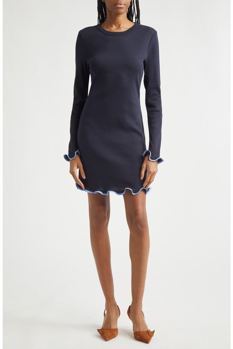 navy blue long sleeve mini dress Velvet - Dress - Blue Mini Dress Crafted from elegant navy blue pinstripe fabric Aqua Women's Long Sleeve Satin